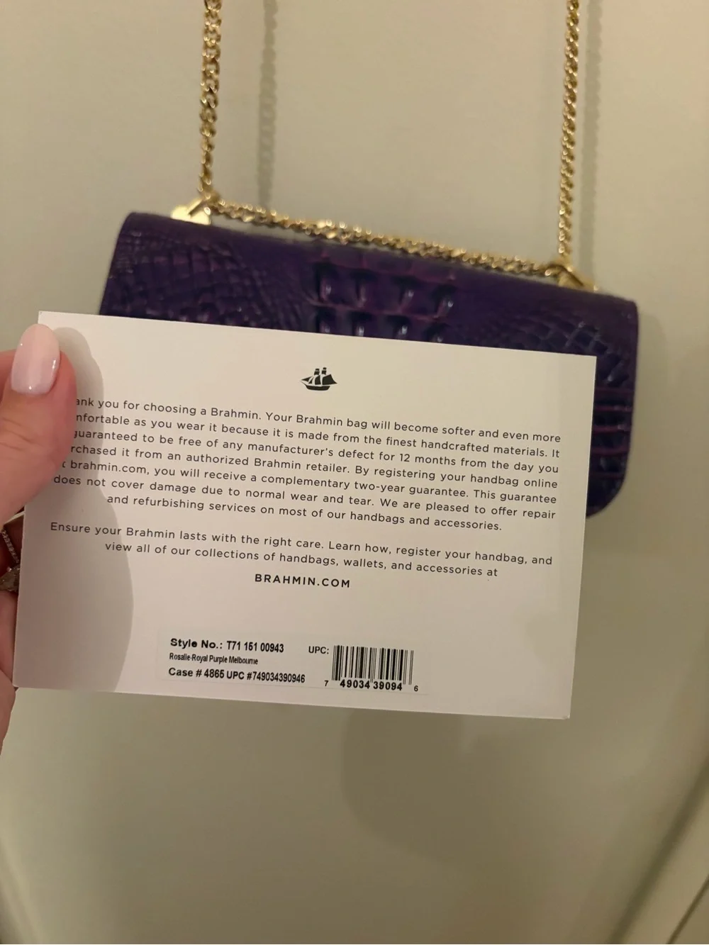 Brahmin Rosalie Royal Purple Croc-Embossed Chain Crossbody